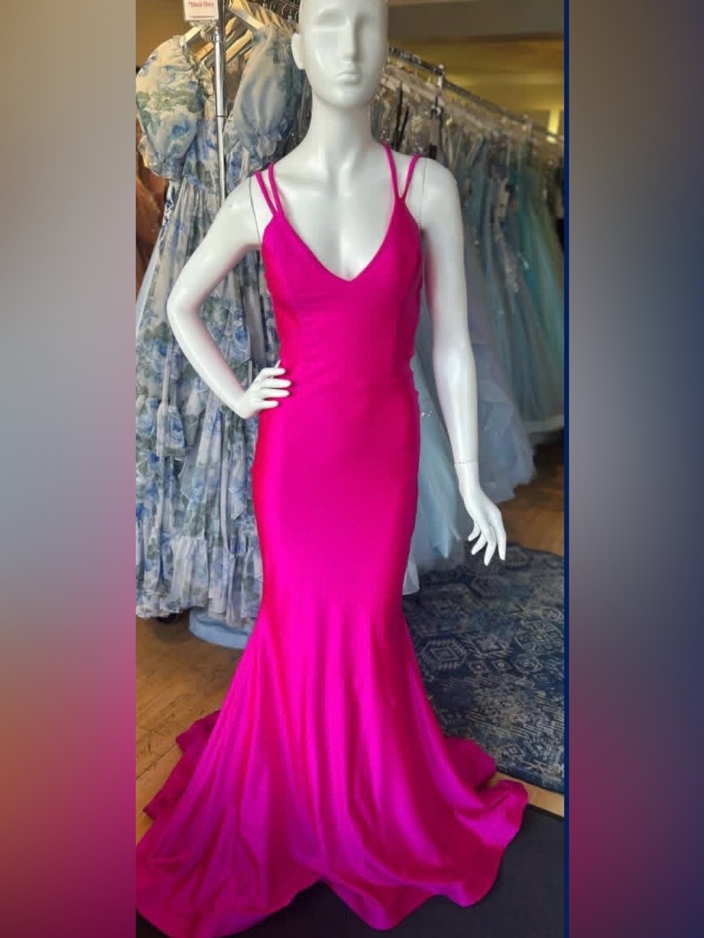 Elegant Fuchsia Mermaid Prom Gown with Double Spaghetti Straps